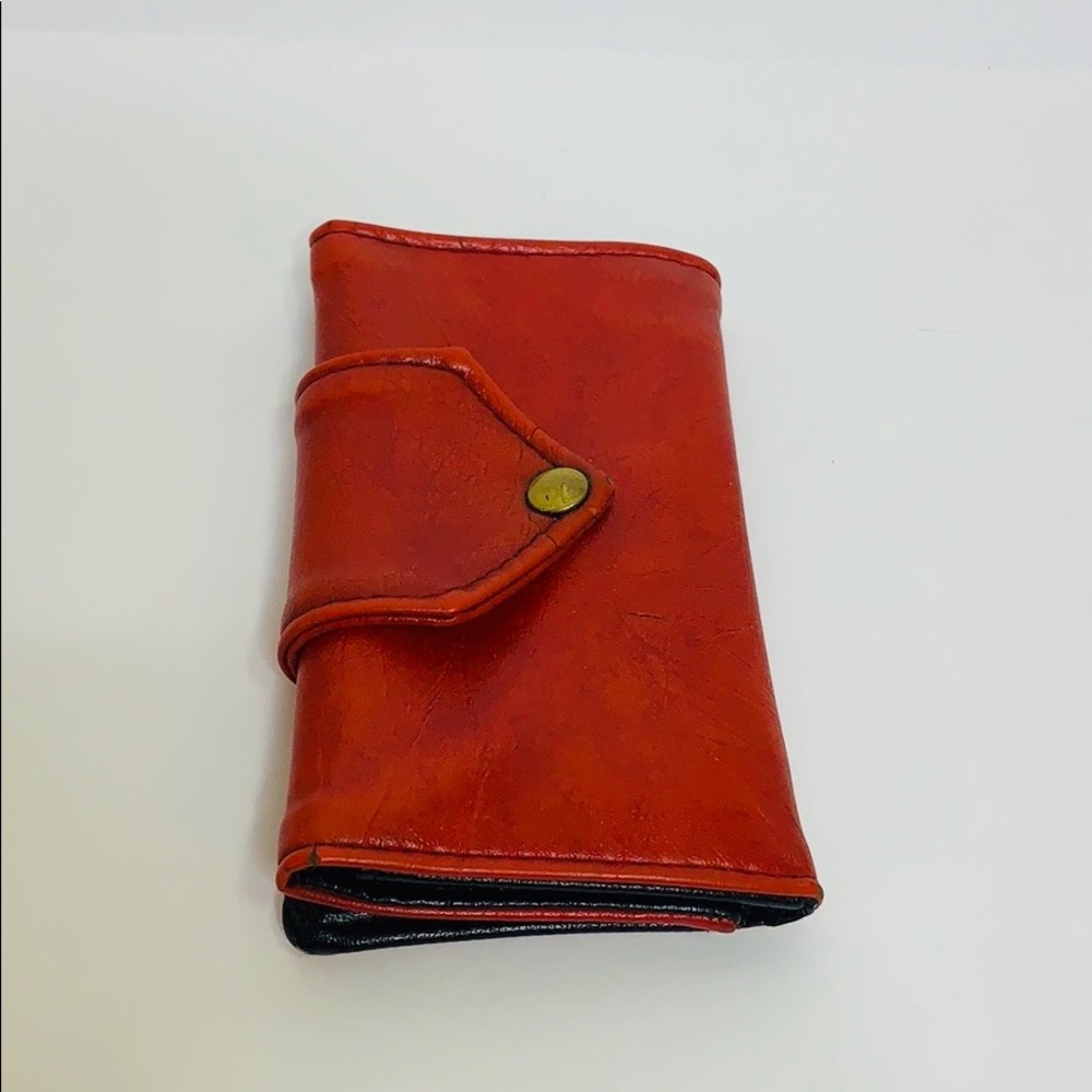 Vintage Red Leather | Red + Black Wallet Clutch | Money Carrier Purse Accessory